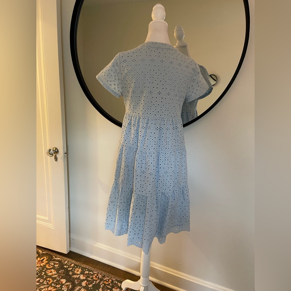 Blue Eyelet Tiered V-Neck Women's Dress - Picture 5 of 8